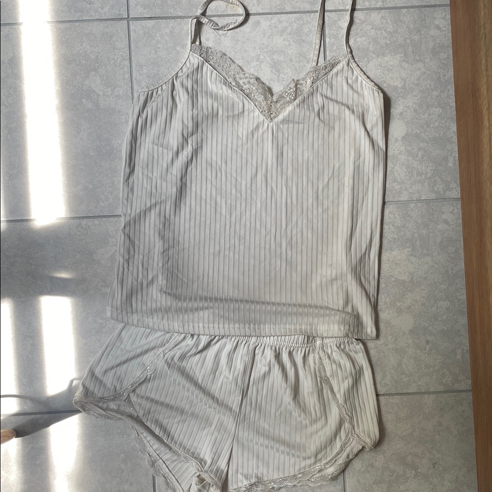Women's Cream Lace Trim Sleepwear Set